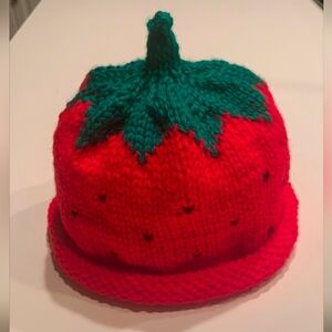 🍓 Hand Knit Strawberry Baby Hat